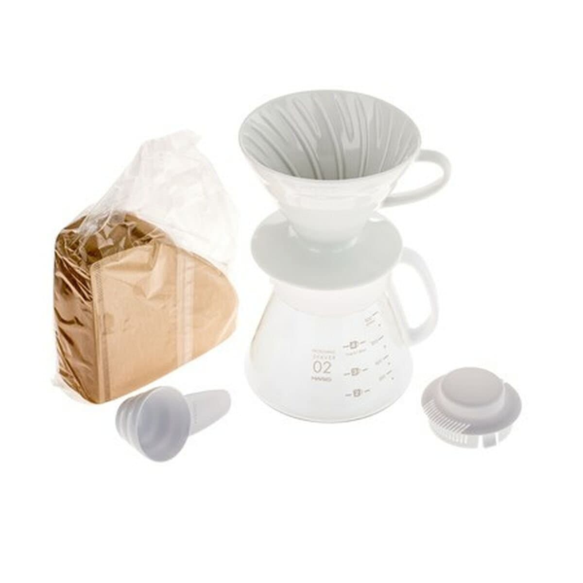 Hario V60 Pour Over Set Πλαστικό Λευκό 140x121x210mm για 4 φλιτζάνια XVDD-3012W 3