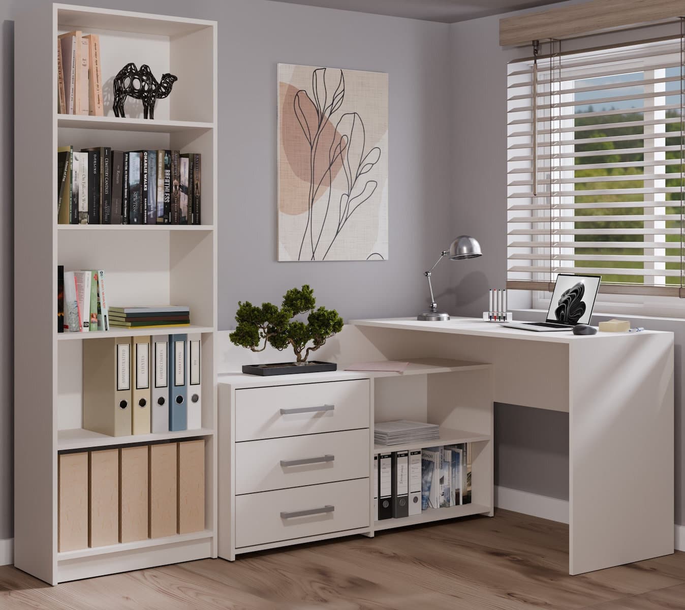 Γωνιακό Γραφείο Dany Ξύλινο Cashmere Beige 120x120x76εκ. 7