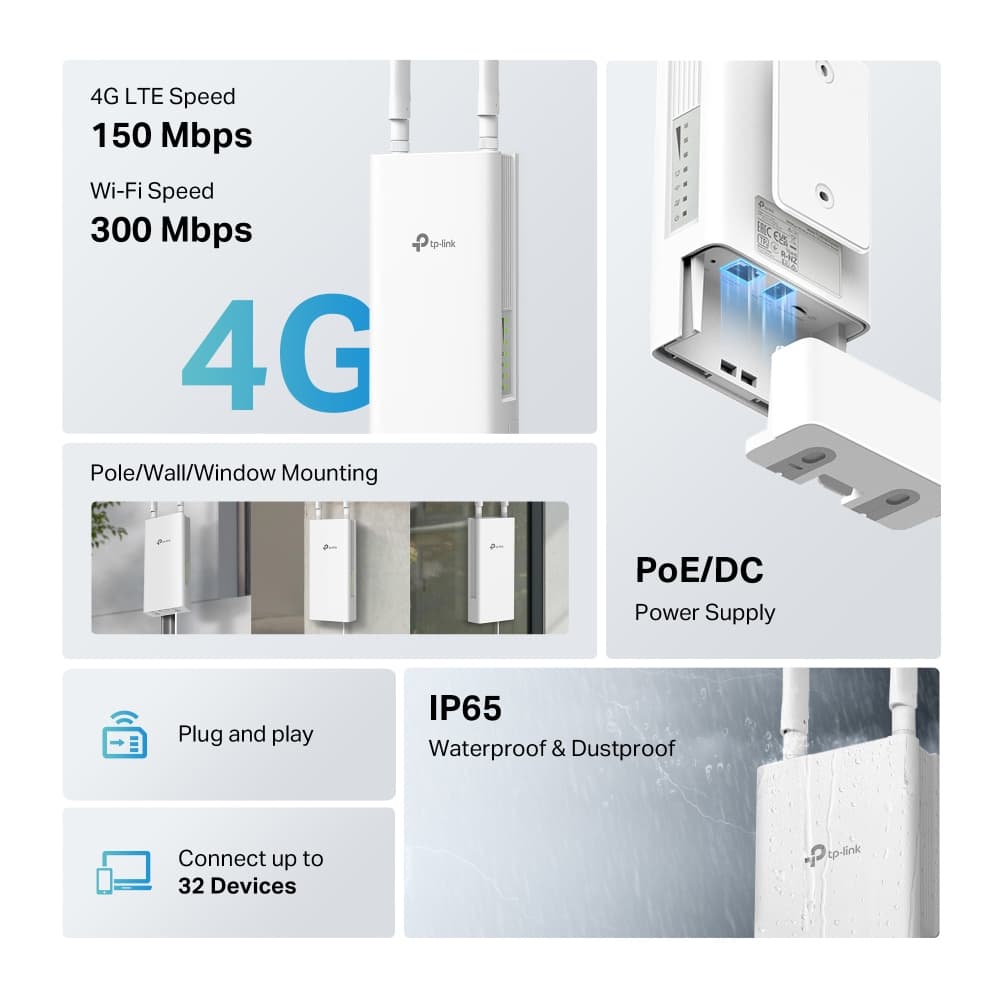TP-LINK TL-MR100 Outdoor v1 Ασύρματο 4G Router 8