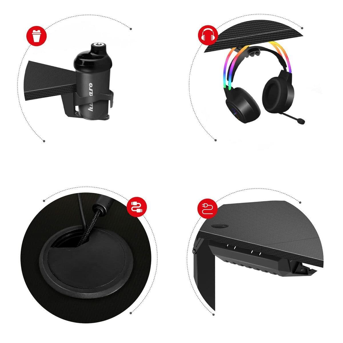 Γραφείο Gaming Hero 4.7 Ξύλινο Black με Μεταλλικά Πόδια & USB θύρες 160x75x75εκ. HZ-HERO 4.7 3