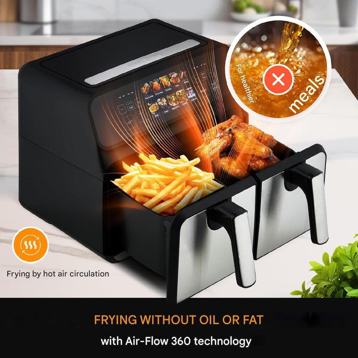 Profi Cook Air Fryer με Διπλό Αποσπώμενο Κάδο 8lt Μαύρο 7