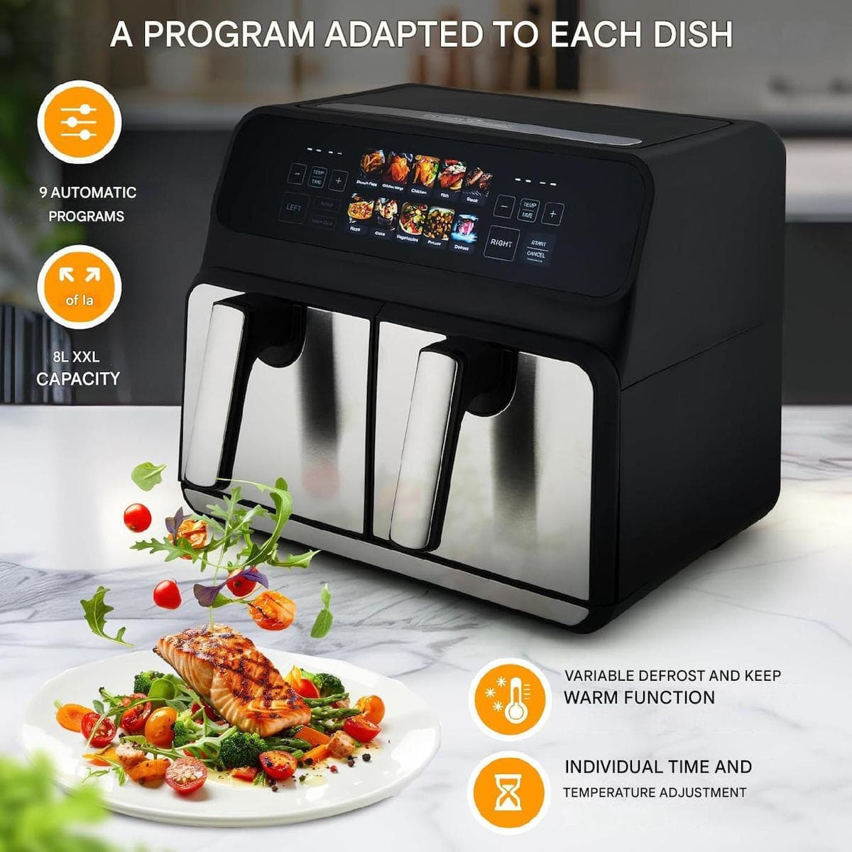 Profi Cook Air Fryer με Διπλό Αποσπώμενο Κάδο 8lt Μαύρο 4