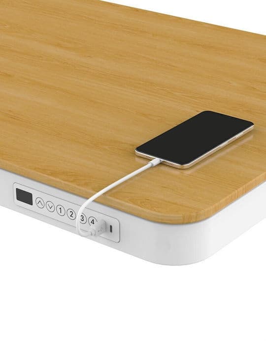 Ηλεκτρικό Γραφείο Ξύλινο White/oak με Μεταλλικά Πόδια & USB θύρες 140x70εκ. 3