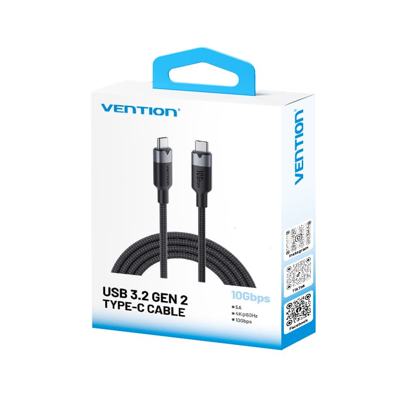 Vention It Cable Usb-c 3.2 Gen2 M-m 1.0m Braided Aluminum Black Trgbf 13