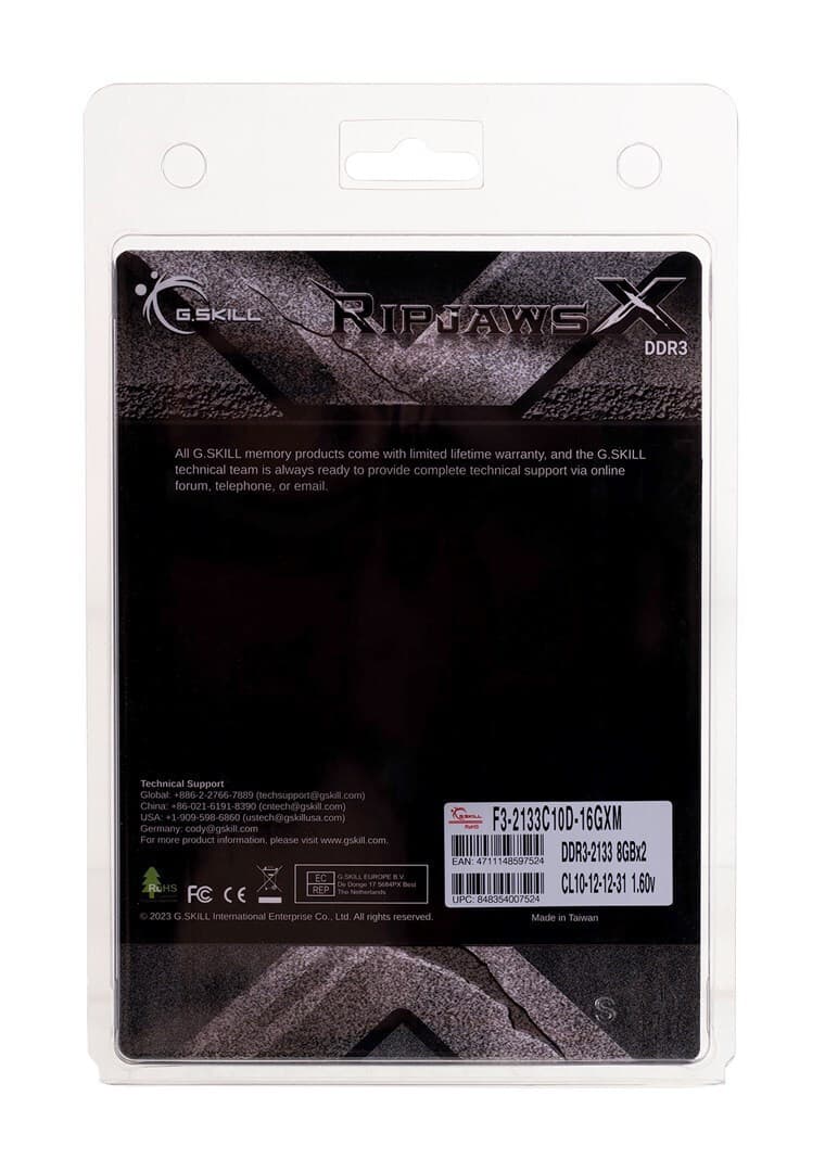 G.Skill RipjawsX DDR3 16GB RAM με 2x8GB Modules και Ταχύτητα 2133 για Desktop F3-2133C10D-16GXM 6