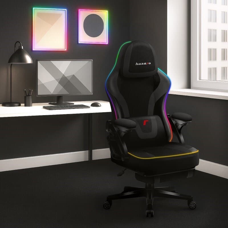 Huzaro Force 4.6 Καρέκλα Gaming με RGB Φωτισμό και Υποπόδιο Μαύρη 4