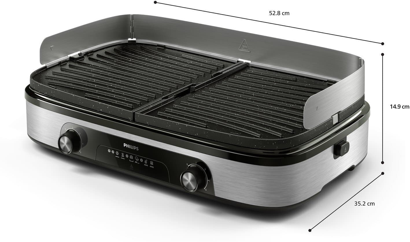Philips 6000 Series Επιτραπέζια Ηλεκτρική Ψησταριά Λείας και Αυλακωτής Πλάκας 2000W HD6222/90 4