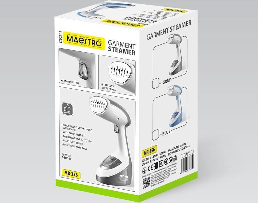 Maestro MR-356-GREY Ατμοκαθαριστής Ρούχων Χειρός 1600W με Δοχείο 300ml Γκρι 4