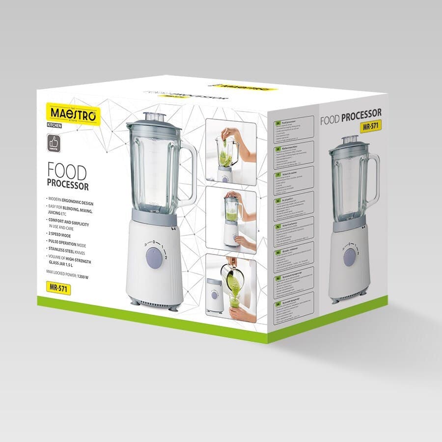 Maestro Μπλέντερ με Πλαστική Κανάτα 1.5 lt 1200W Λευκό MR-571