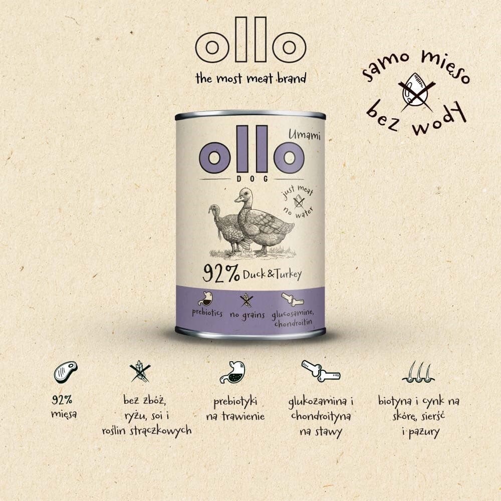 Ollo Υγρή Τροφή Σκύλων με Πάπια και Γαλοπούλα χωρίς Σιτηρά 850gr 3