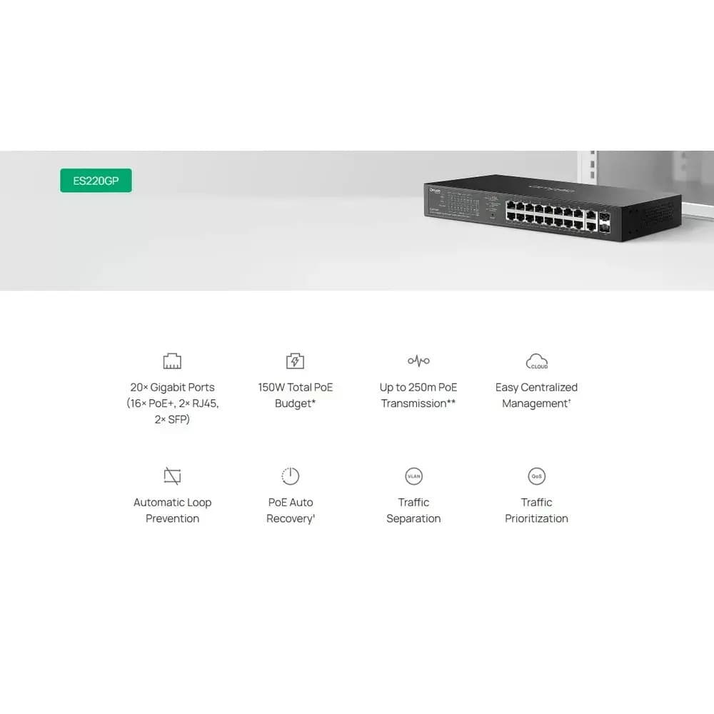 TP-LINK Omada ES220GP Managed PoE+ Switch με 18 Θύρες Gigabit (1Gbps) Ethernet και 2 SFP Θύρες 11