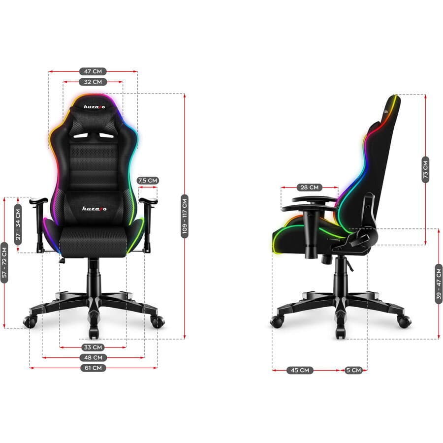 Huzaro Ranger 6.0 Child RGB Mesh Καρέκλα Gaming Δερματίνης με Ρυθμιζόμενα Μπράτσα και RGB Φωτισμό Μαύρη 9