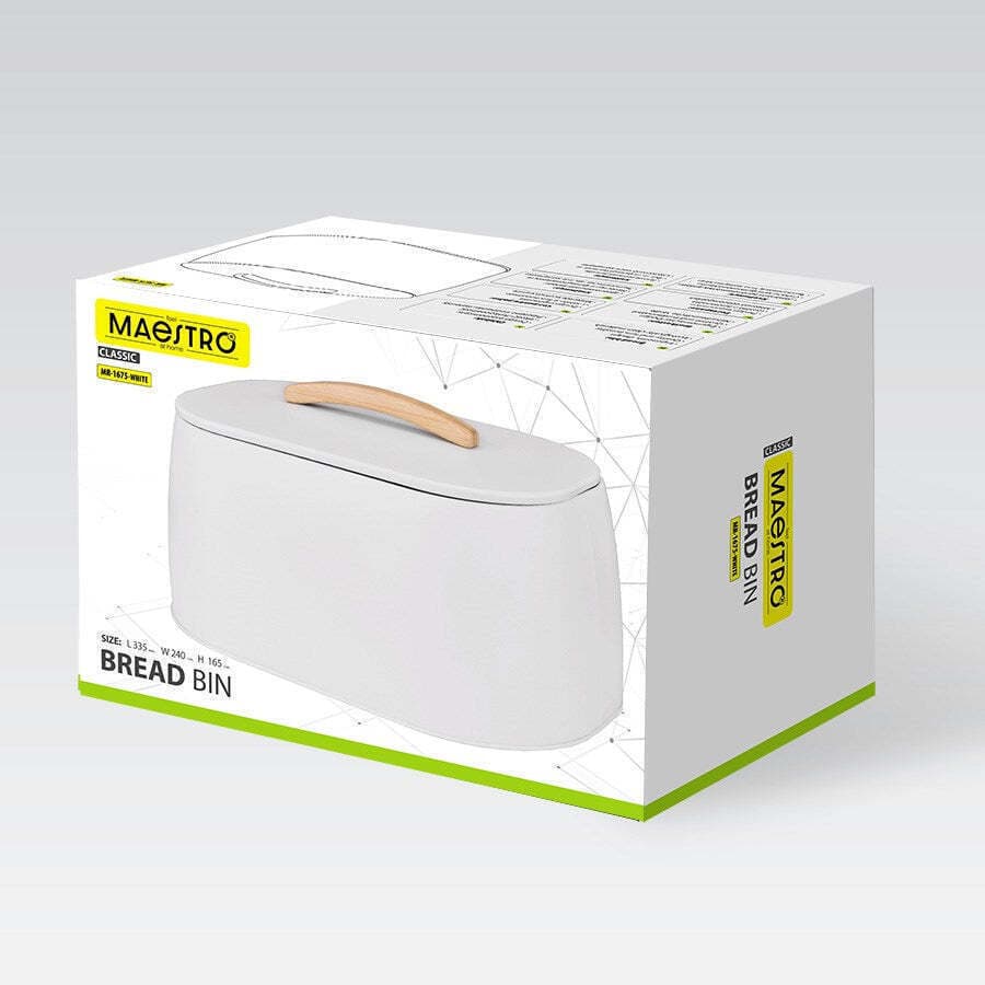 Maestro Ψωμιέρα με Καπάκι Inox Λευκή MR-1675-WHITE 6