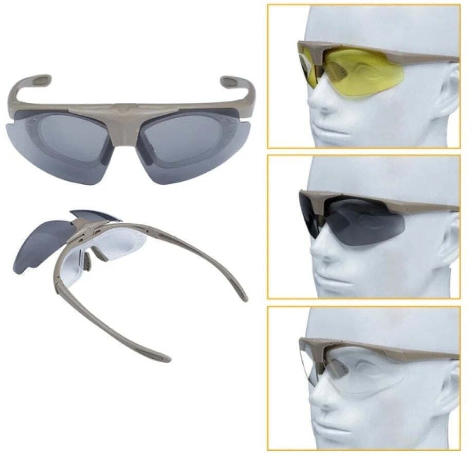 Γυαλιά Ποδηλασίας Okulary Strzeleckie Wosport Tan 3 Wymienne Wizjery Pasek Wsp με Γκρι Σκελετό και Χρωματιστούς Φακούς 4