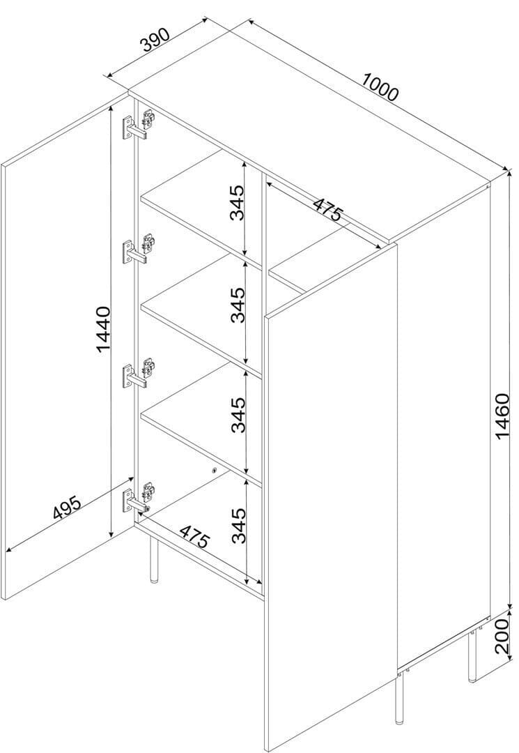 Μπουφές Palazzo Ξύλινος Μαύρος 100x39x166cm 3