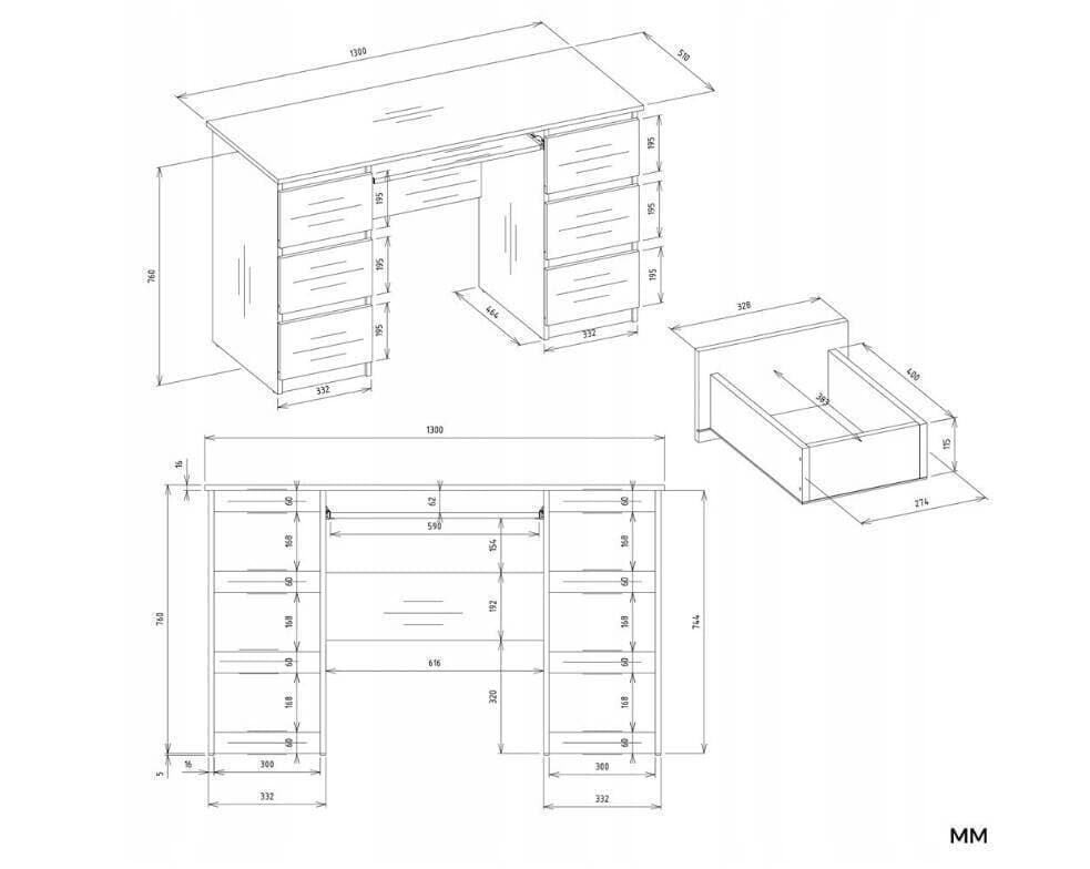 Γραφείο Kuba Ξύλινο με Βιβλιοθήκη White 180x150x70εκ. 6