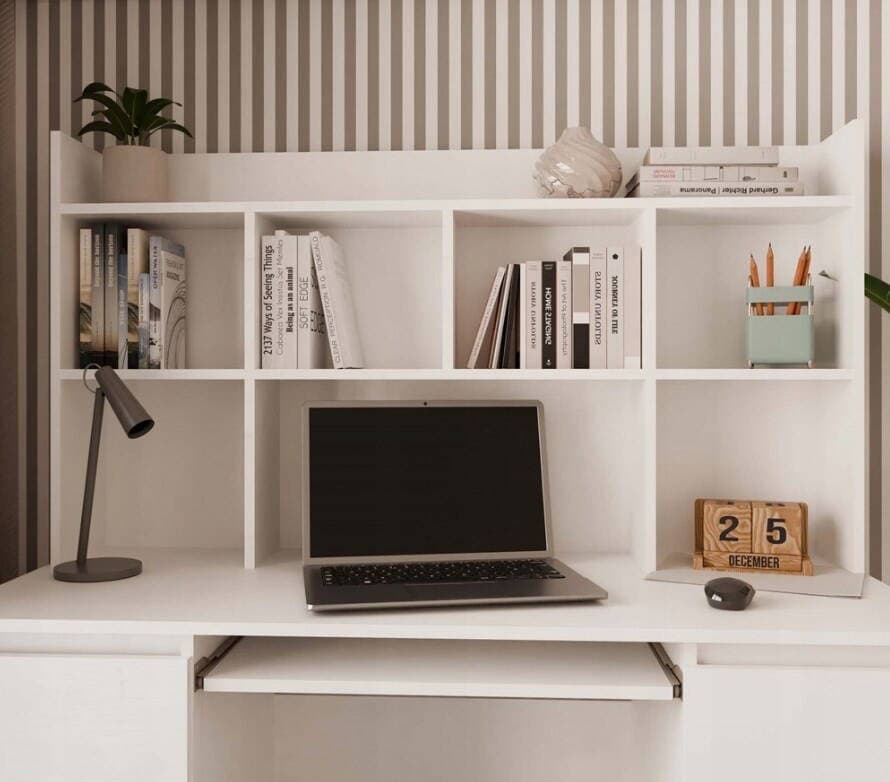 Γραφείο Kuba Ξύλινο με Βιβλιοθήκη White 180x150x70εκ. 8