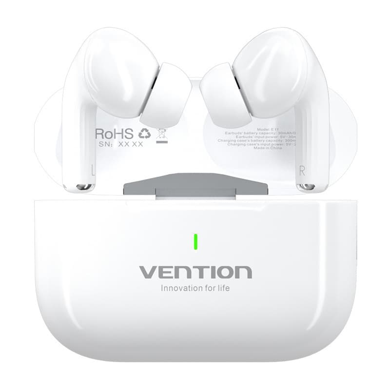 Vention Echo Lite E11 In-ear Bluetooth Handsfree Ακουστικά με Αντοχή στον Ιδρώτα και Θήκη Φόρτισης Λευκά 9