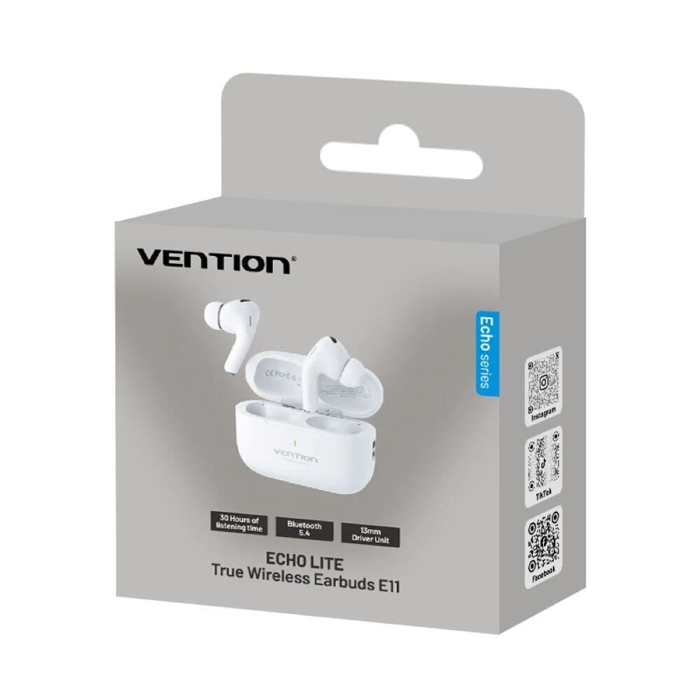 Vention Echo Lite E11 In-ear Bluetooth Handsfree Ακουστικά με Αντοχή στον Ιδρώτα και Θήκη Φόρτισης Λευκά 7