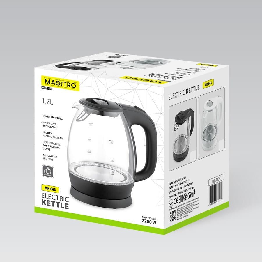 Maestro MR063 Black Βραστήρας 1.7lt 2200W Μαύρος 6