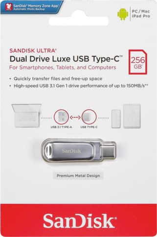 Sandisk Ultra Dual Drive Luxe 256GB USB 3.1 Stick με σύνδεση USB-C & USB-A Ασημί