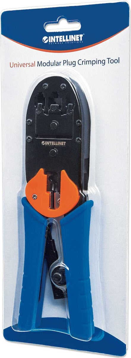 Intellinet Πρέσα Ακροδεκτών Δικτύου RJ12, RJ11, RJ45 με Απογυμνωτή, Μηχανισμό Καστάνιας και Μόνωση (Μήκος 180mm) 211048