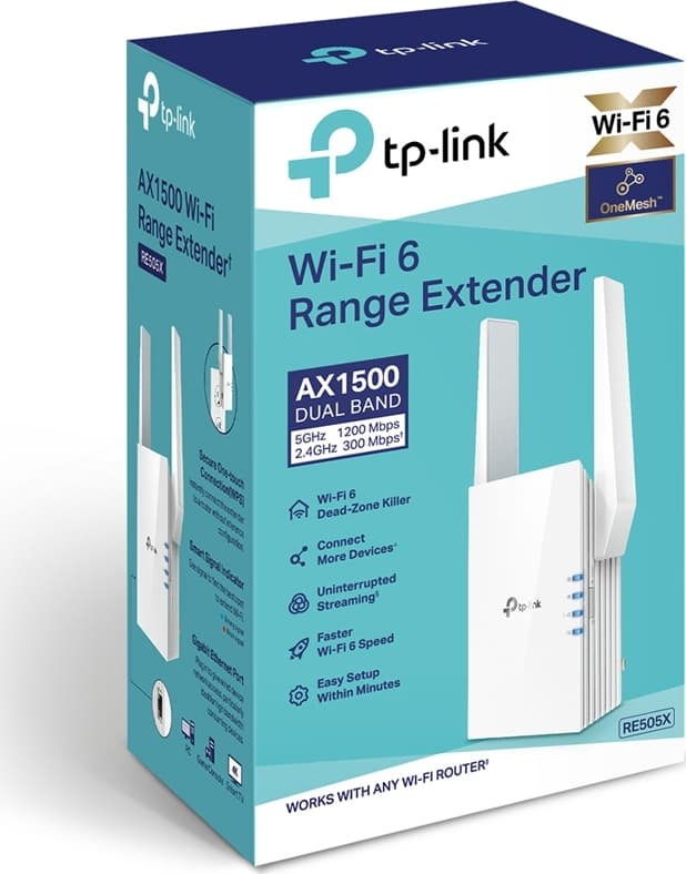 TP-LINK RE505X v1 Mesh WiFi Extender Dual Band (2.4 & 5GHz) 1500Mbps 6