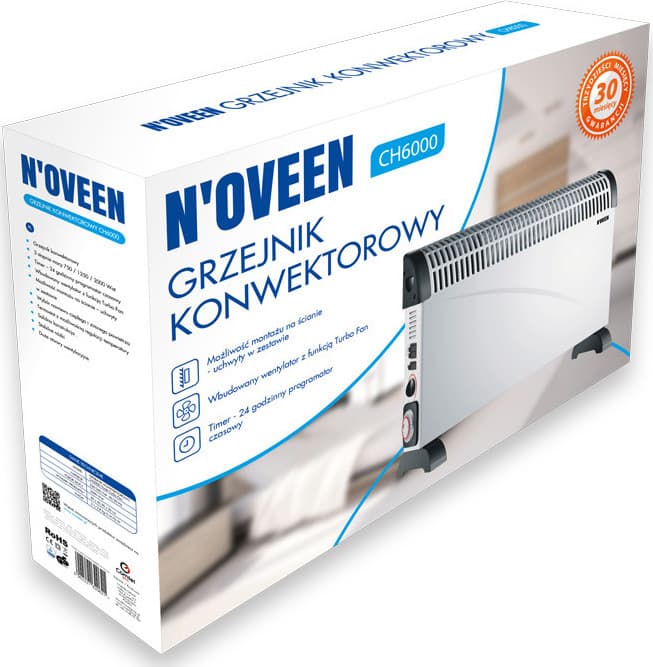 N'Oveen CH6000 Θερμοπομπός Δαπέδου 2000W 60x20cm Λευκός 3