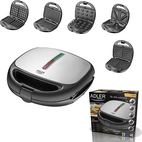 Adler Τοστιέρα με Αποσπώμενες Πλάκες για 2 Τοστ 1200W Inox AD 3040 7