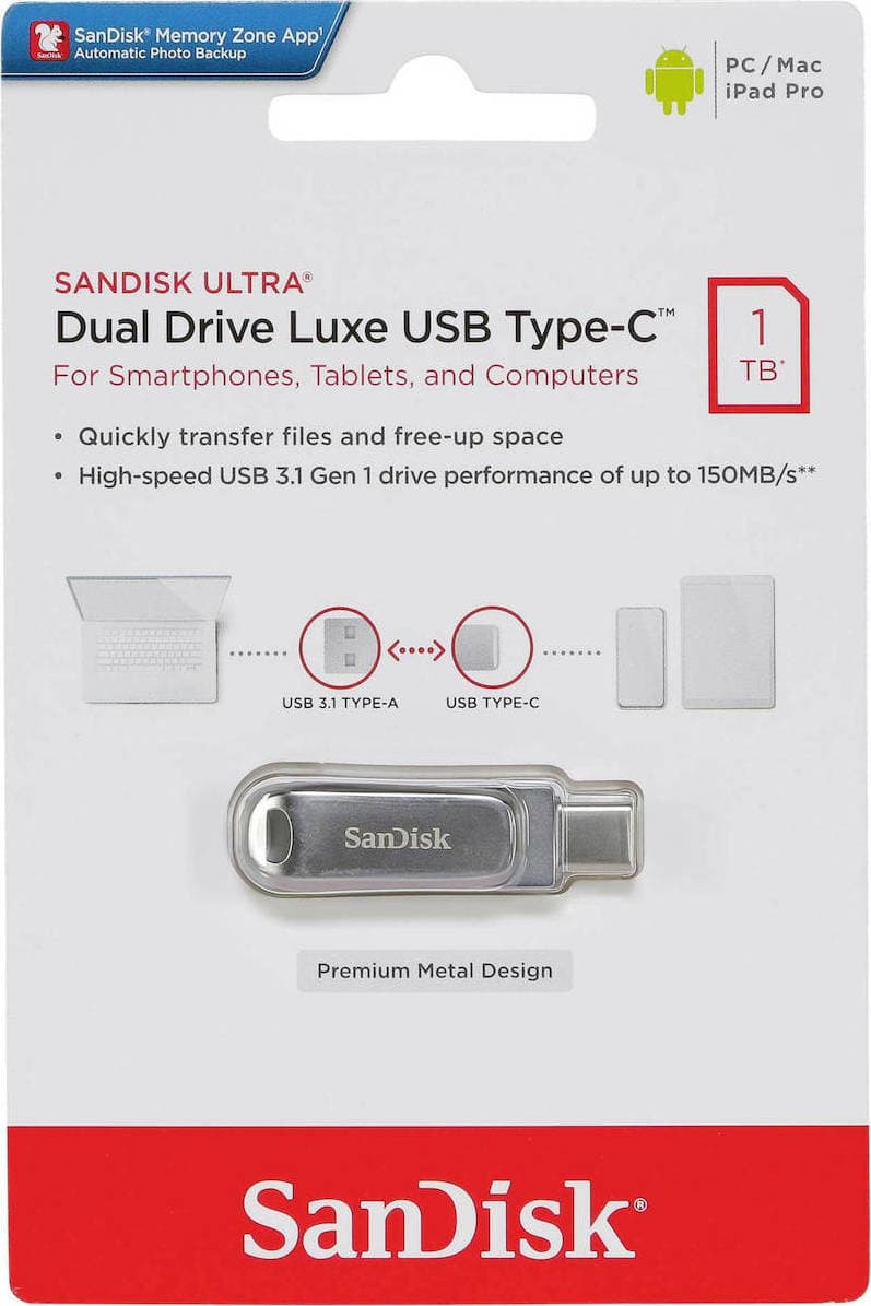 Sandisk Ultra Dual Drive Luxe 1TB USB 3.1 Stick με σύνδεση USB-C & USB-A Ασημί 6