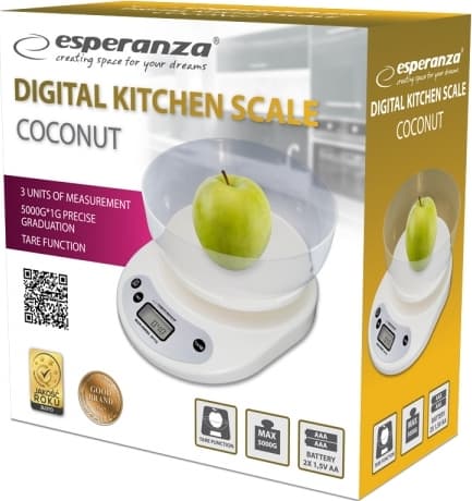 Esperanza Ψηφιακή Ζυγαριά Κουζίνας με Κάδο έως 5kg Coconut EKS007 3
