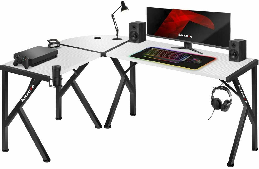 Γωνιακό Γραφείο Gaming Hero 6.3 Ξύλινο Λευκό με Μεταλλικά Πόδια 154x117x74εκ. 2