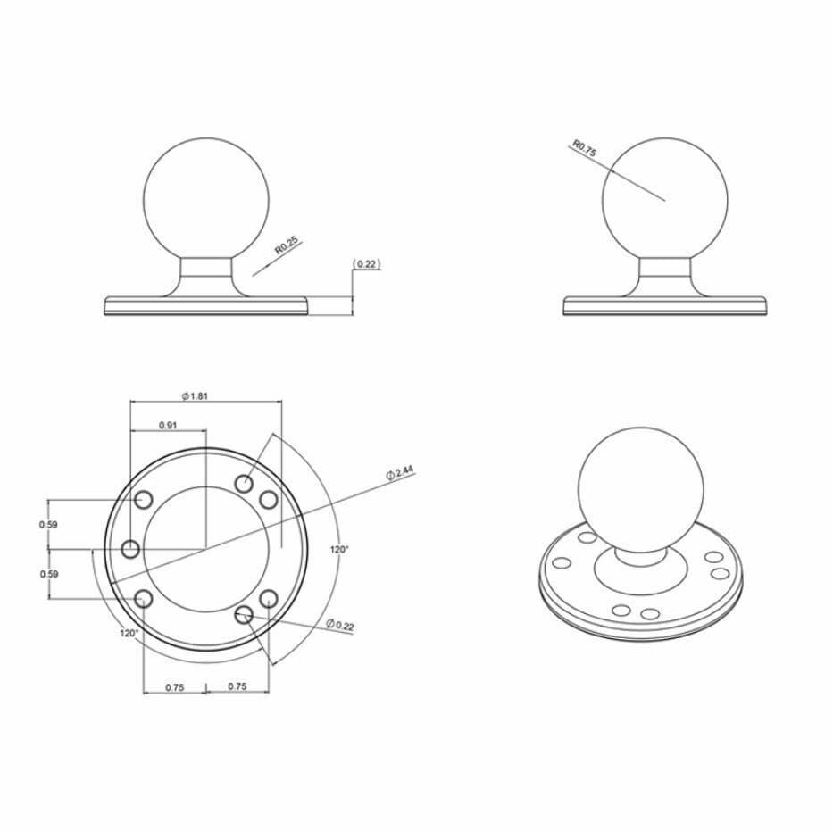 RAM Mount Μπίλια για Βάση Κινητού Μοτοσυκλέτας RAM-202U 5