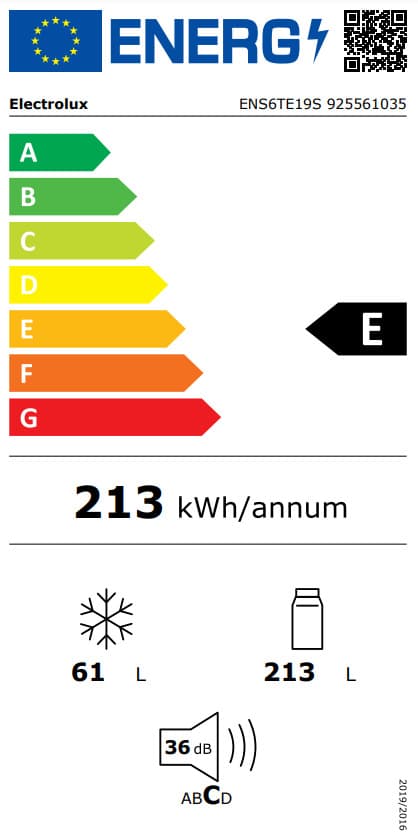 Electrolux Εντοιχιζόμενος Ψυγειοκαταψύκτης 274lt NoFrost Υ189.4xΠ56xΒ55εκ. Λευκός ENS6TE19S 5