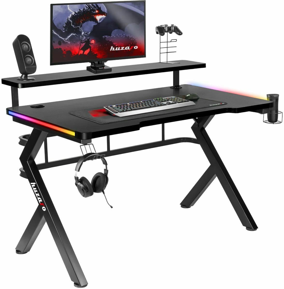 Γραφείο Gaming Hero 5.0 Ξύλινο Black με Μεταλλικά Πόδια, LED & USB θύρες 120x59x112εκ. 3