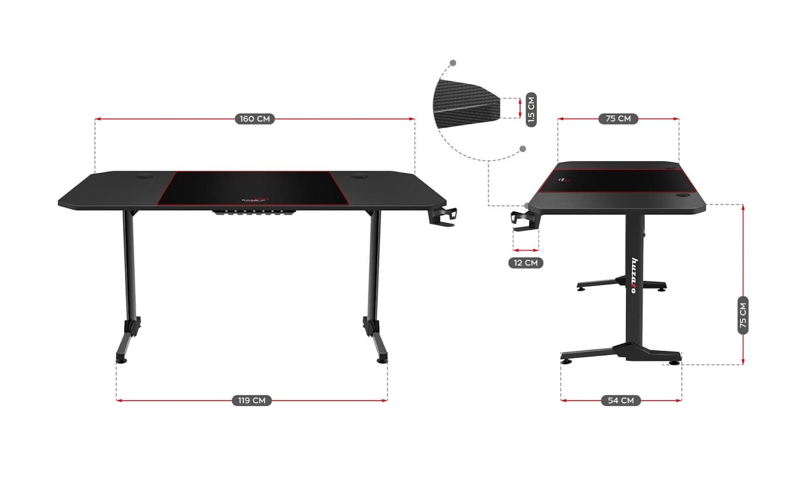 Γραφείο Gaming Hero 4.7 Ξύλινο Black με Μεταλλικά Πόδια & USB θύρες 160x75x75εκ. HZ-HERO 4.7 9