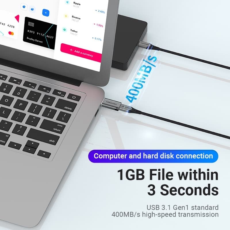 Vention CDPH0 Μετατροπέας USB-A male σε USB-C female Γκρι 3