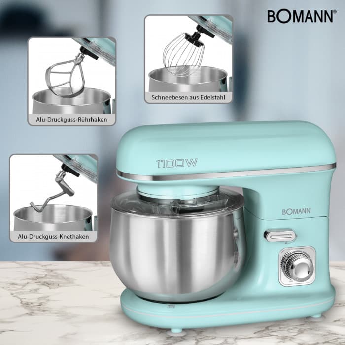 Bomann KM 6030 CB Κουζινομηχανή 1100W με Ανοξείδωτο Κάδο 5lt Mint 3