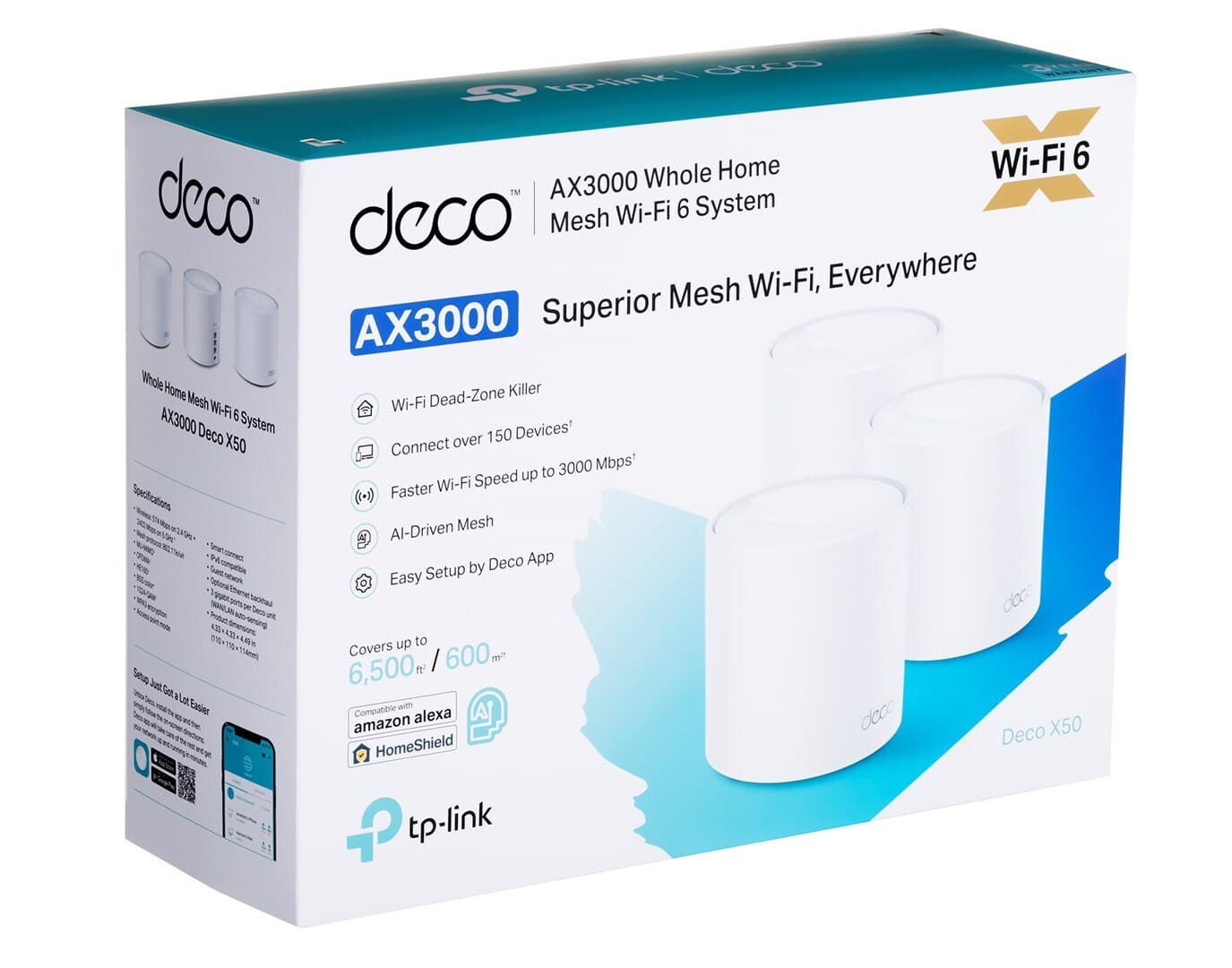 TP-LINK Deco X50 v1 WiFi Mesh Network Access Point Wi‑Fi 6 Dual Band (2.4 & 5GHz) σε Τριπλό Kit 6