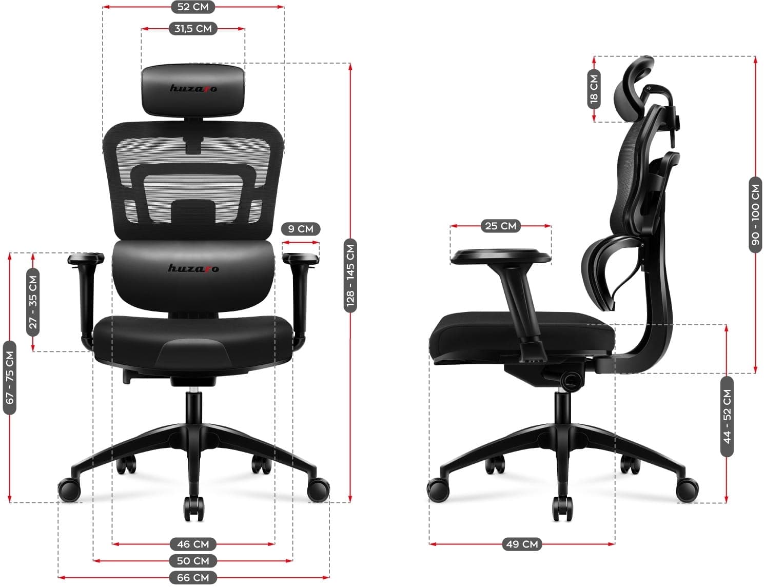 Huzaro Combat 7.0 Υφασμάτινη Καρέκλα Gaming με Ρυθμιζόμενα Μπράτσα Μαύρη 5
