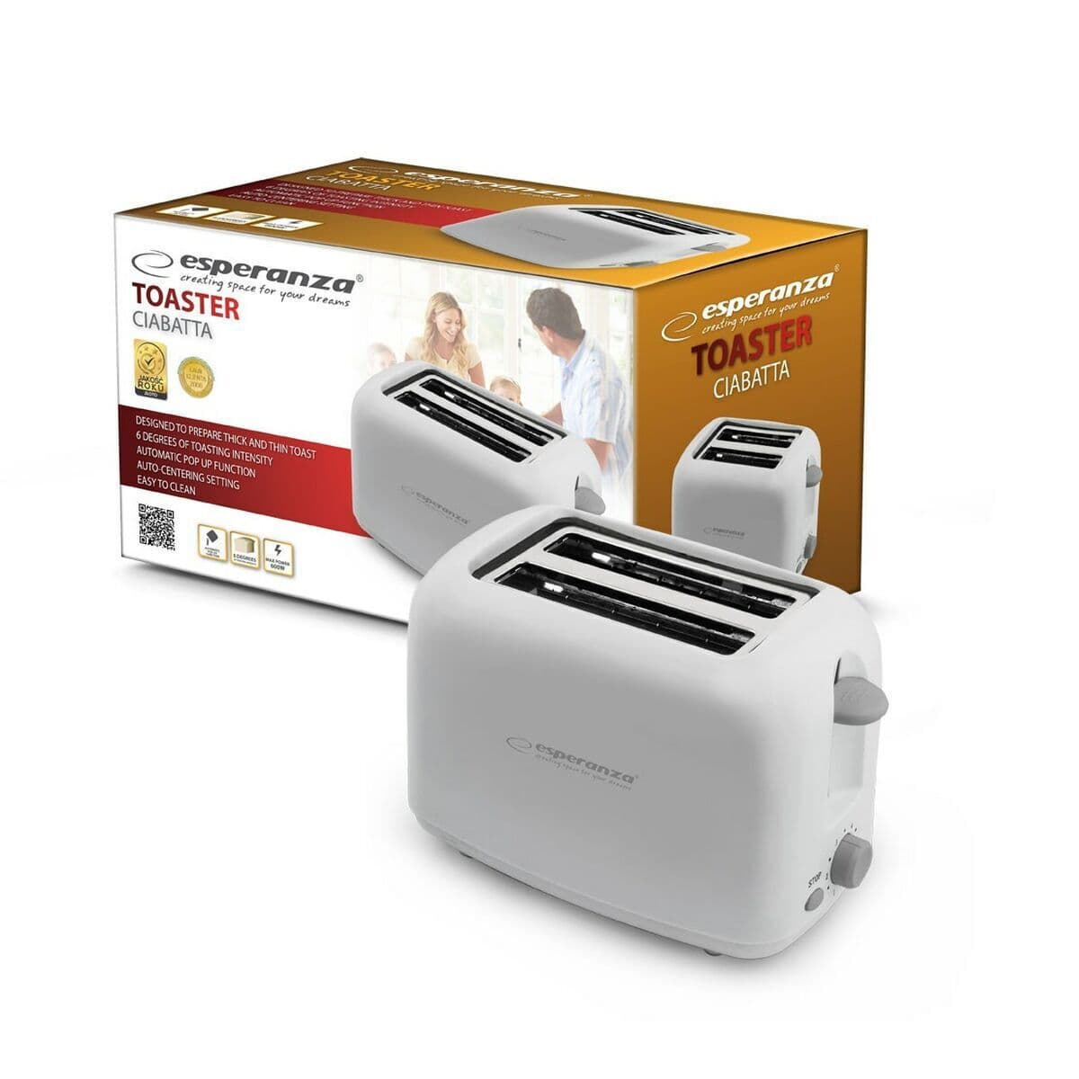 Esperanza Ciabatta EKT002 Φρυγανιέρα 2 Θέσεων 600W Λευκή 6
