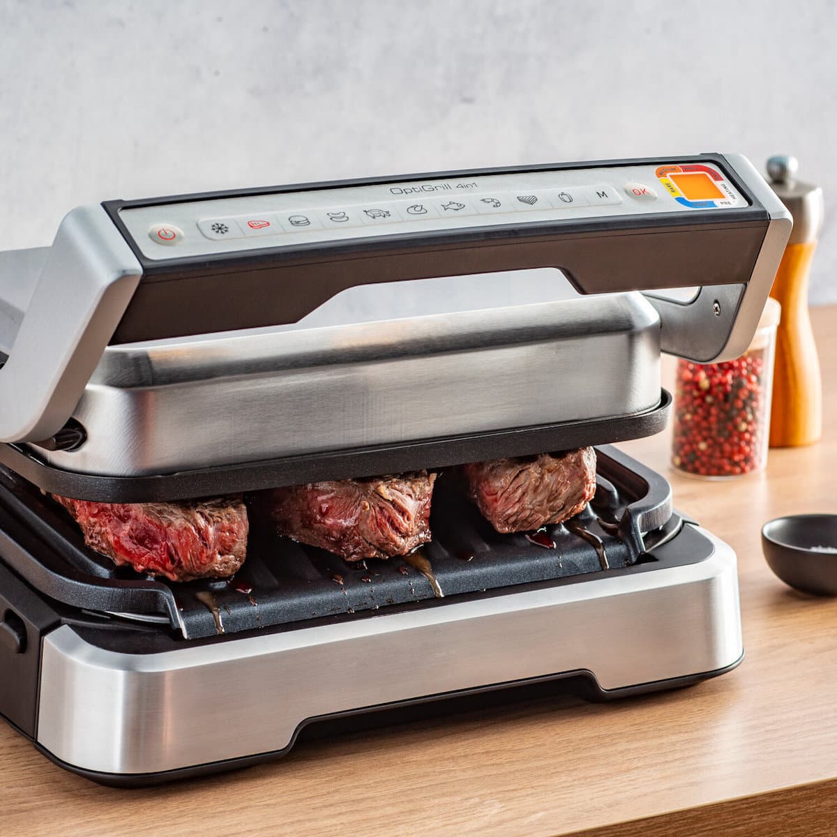 Tefal Optigrill 4-in-1 Επιτραπέζια Ηλεκτρική Ψησταριά Λείας και Αυλακωτής Πλάκας 2100W Ανοξείδωτη με Καπάκι και Ρυθμιζόμενο Θερμοστάτη GC774D30 5