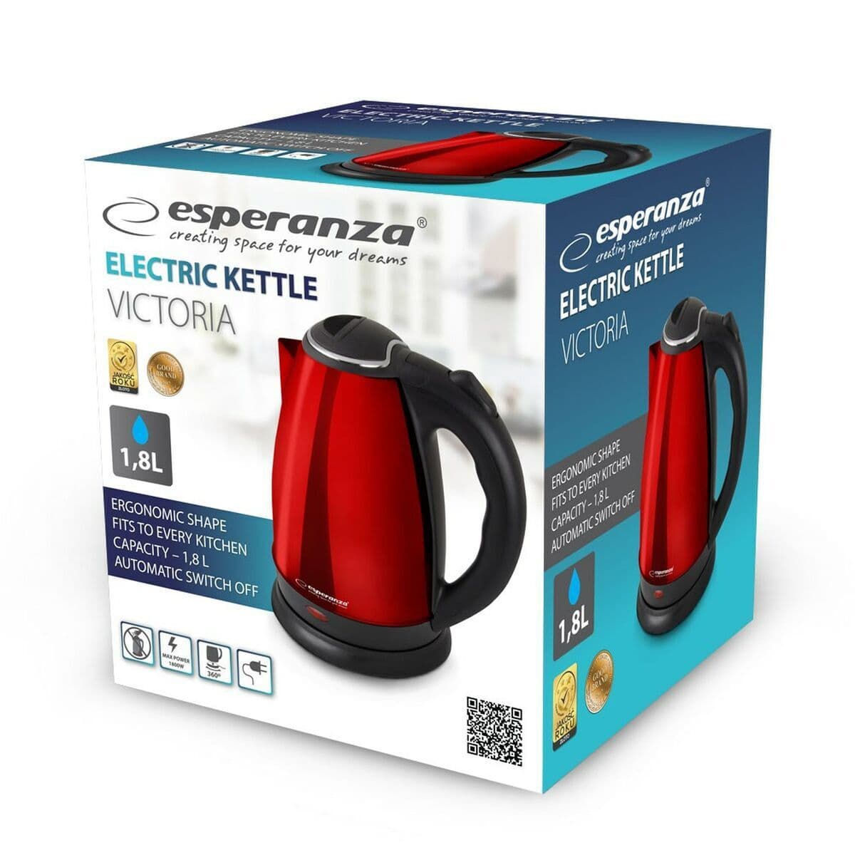 Esperanza Βραστήρας 1.8lt 1800W Κόκκινος EKK113R 3