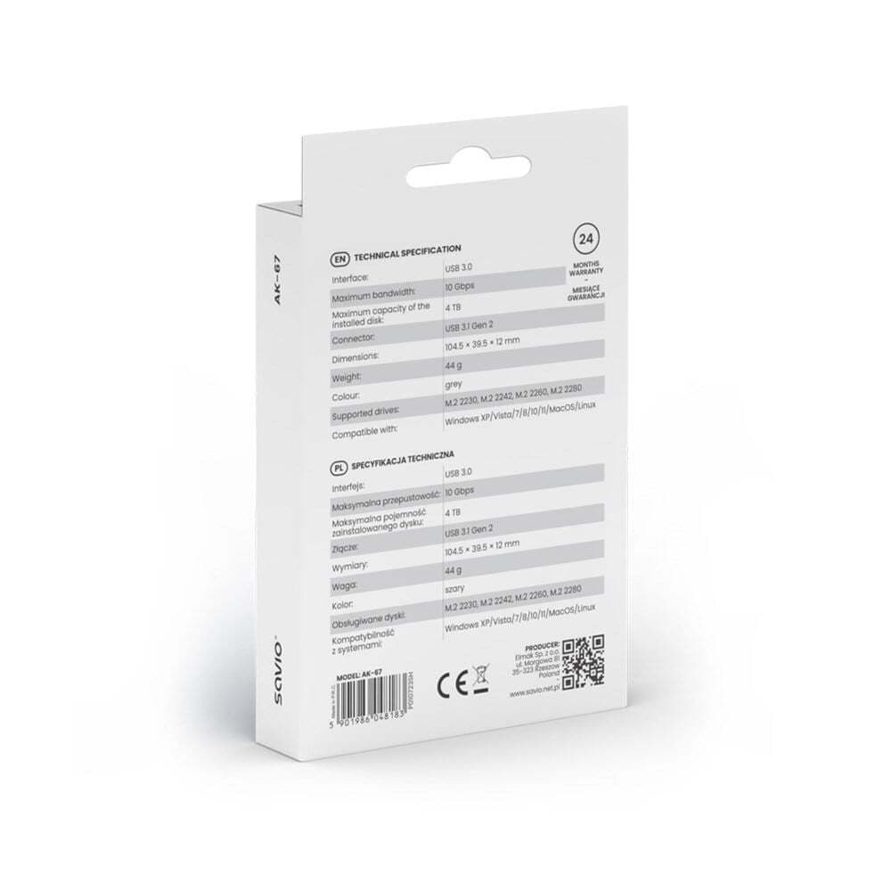 Savio Θήκη για Σκληρό Δίσκο M.2 SATA III NVME με σύνδεση Type-C σε Γκρι χρώμα 2