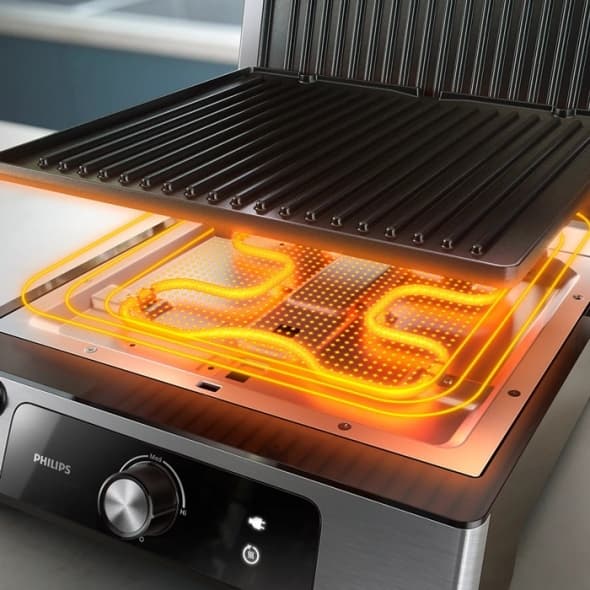 Philips Τοστιέρα Γκριλιέρα με Αποσπώμενες Πλάκες 2200W Inox HD6301/90 2