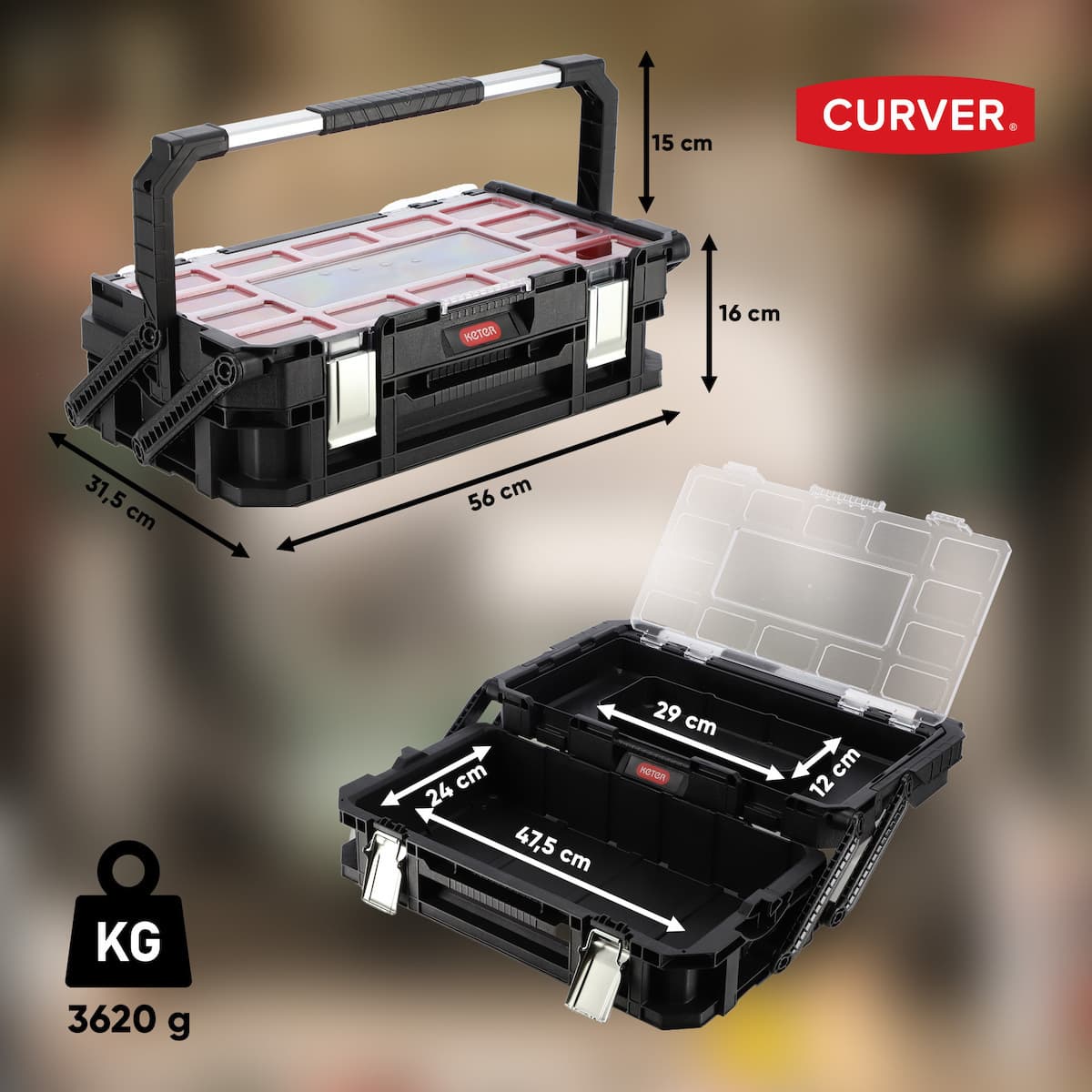 Keter Connect Cantilever Εργαλειοθήκη Χειρός Πλαστική 2 Επιπέδων με Ταμπακιέρα Π56.5xB31.7xΥ25cm 238274 5