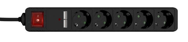 Gembird Πολύπριζο 5 Θέσεων με 2 USB-A και Καλώδιο 1.5m 2