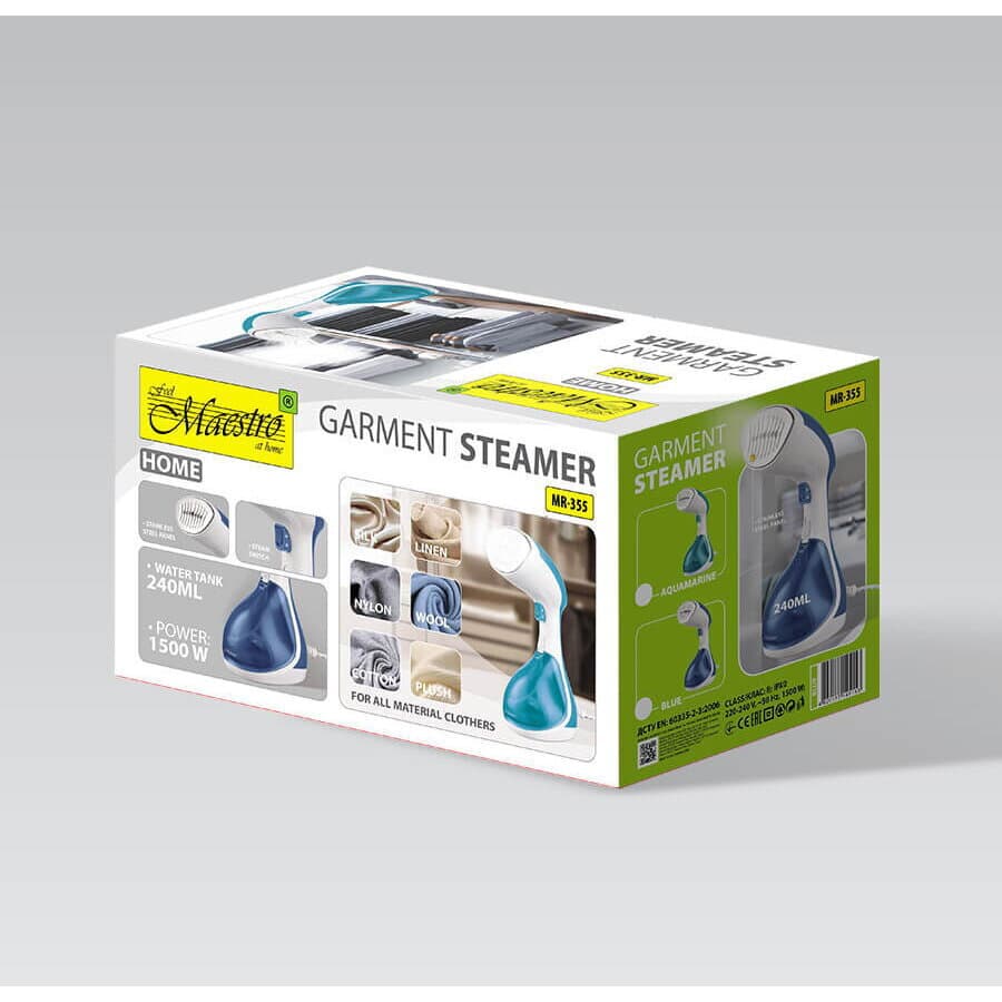 Maestro MR-355-AQUAMARINE Ατμοκαθαριστής Ρούχων Χειρός 1500W με Δοχείο 240ml Μπλε 12