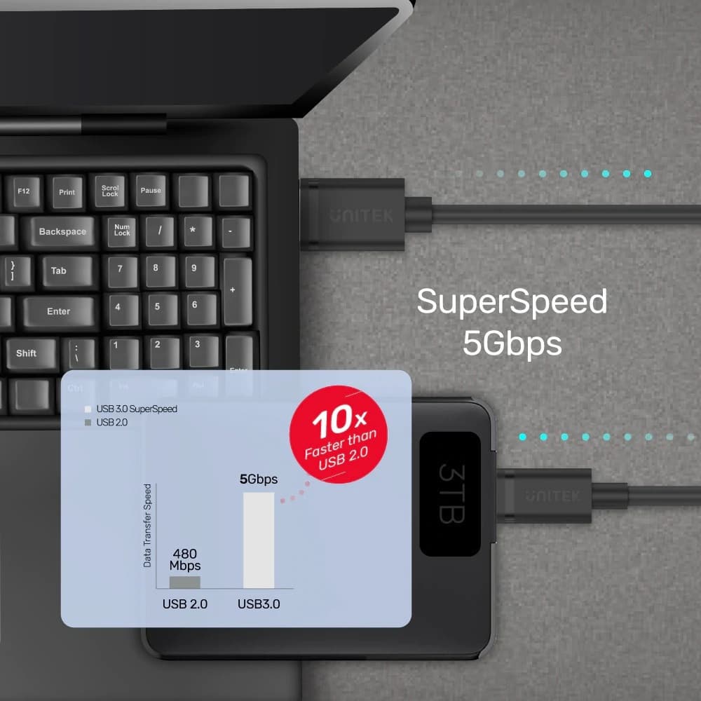Unitek USB 3.1 Cable USB-C male - USB-A Μαύρο 2m C14103BK-2M 8