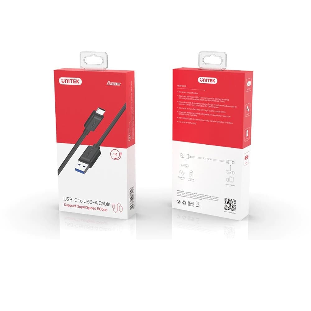 Unitek USB 3.1 Cable USB-C male - USB-A Μαύρο 2m C14103BK-2M 11